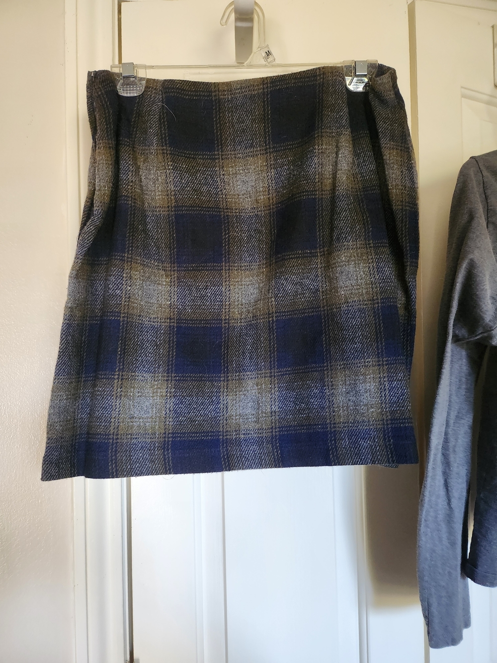 Plaid Pencil Skirt in Navy and Brown